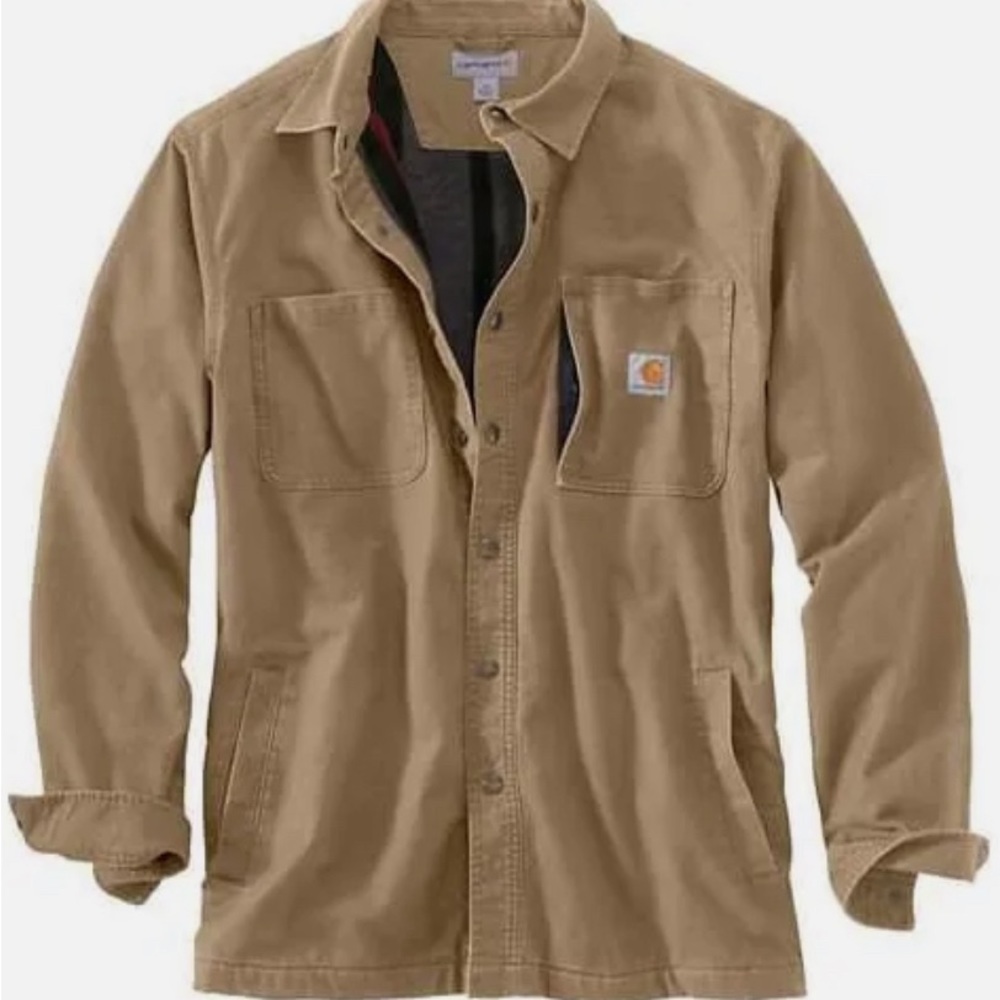 Carhartt Size L - Dark Khaki Relaxed Fit Canvas Shirt Jacket